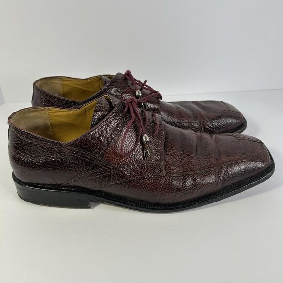 David Eden Mens 10.5 Brown Leather Lace Up Dress Derby Handmade Reptile Square main image 7